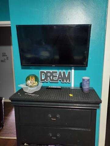 Daylight shot of a wall-mounted flat-screen TV